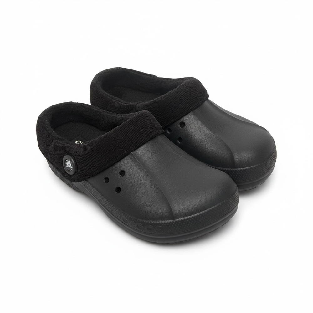 Crocs Black Fuzzy Lined, Corduroy Trim Winter Clogs Men’s 9 / Women’s 11